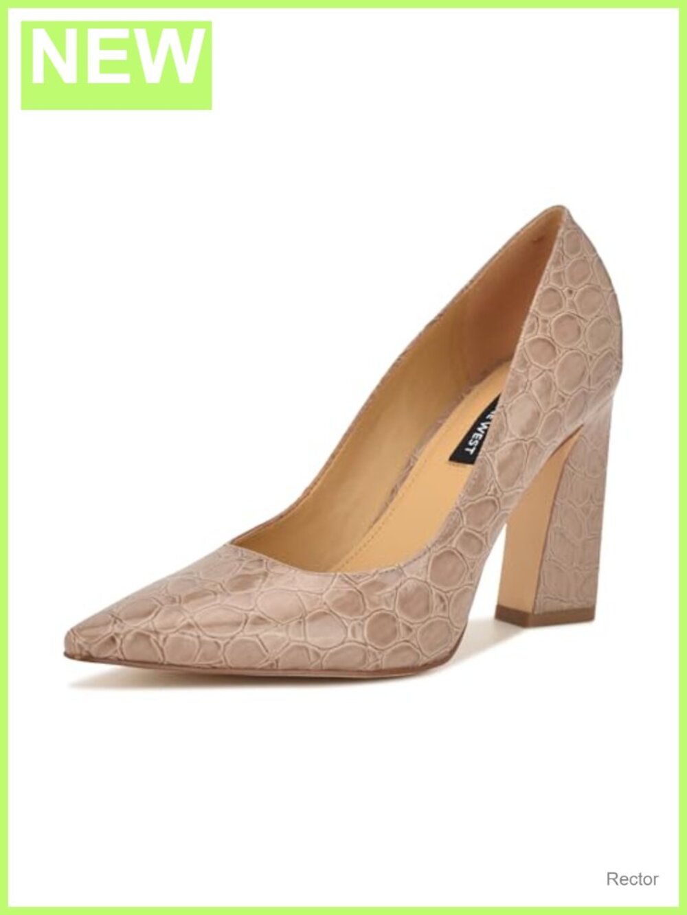 Nine West Tamant Women's Pointed Toe Pump Block Heel 3.54" Slip-On Faux Leather